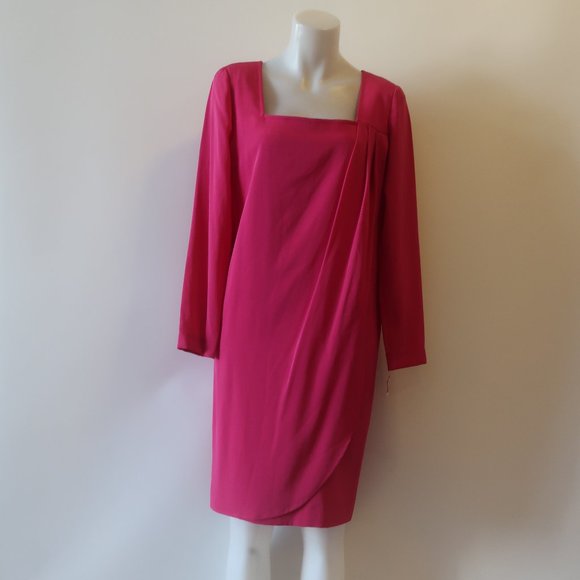 NWT Womens Jeannene Booher Fuchsia Pink Long Sleeve Shift Dress 8 * - Picture 2 of 8